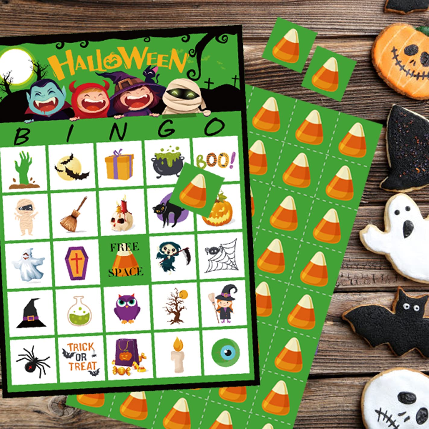 LUED Halloween Bingo Game for Kids, 24 Players Halloween Game for School Classroom Halloween Activities, Halloween Party Favors Supplies
