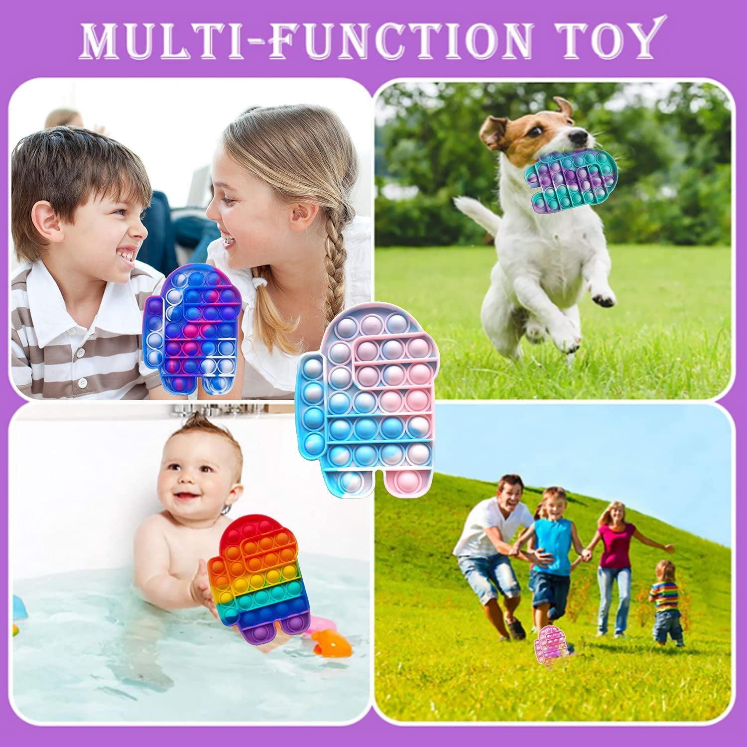 (4 Pack) Fidget Sensory Toy, LEERUI Bubble Popper Squeeze Sensory Toys for Kids Adults, 1PCS-Astronaut,1PCS Heart with Pink Color and 2PCS Random Shape&Color