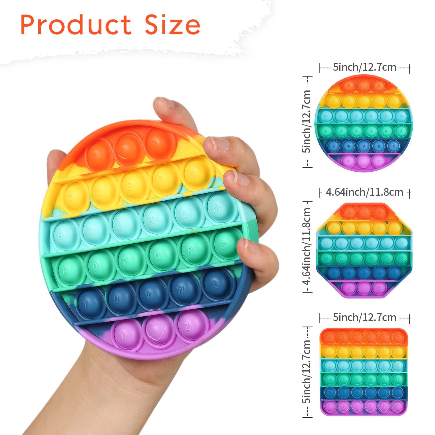ASONA Pop Fidget Toys Rainbow 3 Pack Push Popper Bubbles with Popping Sound for Toddler Kids Child, Circle Square Octagon Pop Pop Silicone Sensory Toy Anxiety Stress Reliever Autism Toy for Car Travel