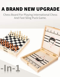JONYJ Fast Sling Puck Game Paced & International Chess, 2 in 1 Table Desktop Battle, Large Winner Board Game Toys Ice Hockey Game for Adults and Kids, Parent-Child Game (22 x 11 in)
