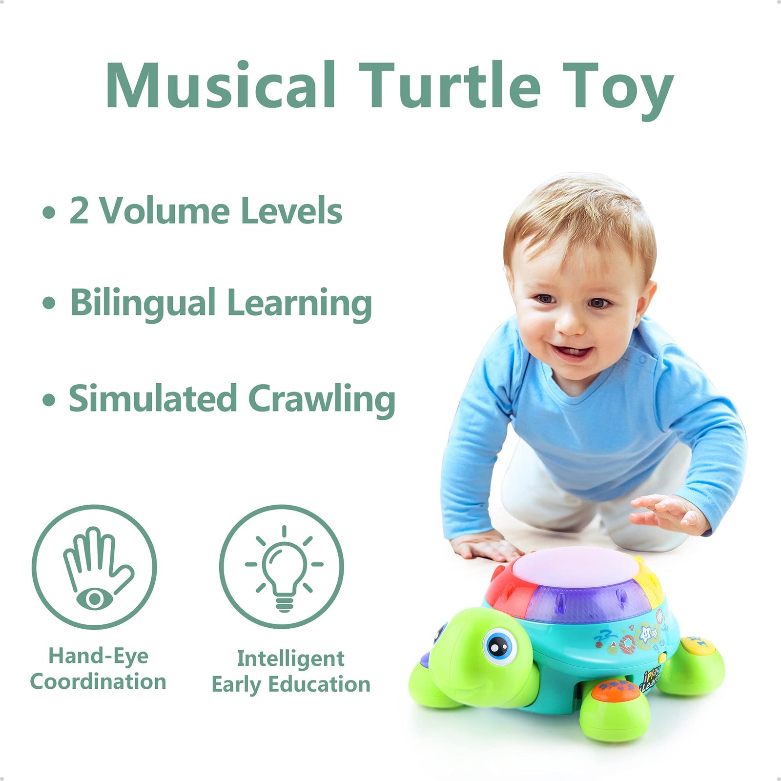 Musical Turtle Toy, English Spanish Learning, Electronic Toys W/ Lights and Sounds, Early Educational Development Birthday Gift 6 7 8 9 10 11 12 Months, 1 2 Year Olds Baby Infants Toddlers Boys Girls
