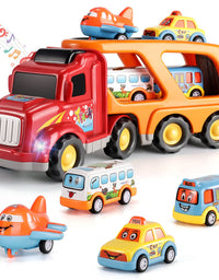 TEMI Carrier Truck Transport Car Play Vehicles Toys - 5 in 1 Toys for 3 4 5 6 7 Year Old Boys, Kids Toys Car for Girls Boys Toddlers Friction Power Set, Push and Go Play Vehicles Toys
