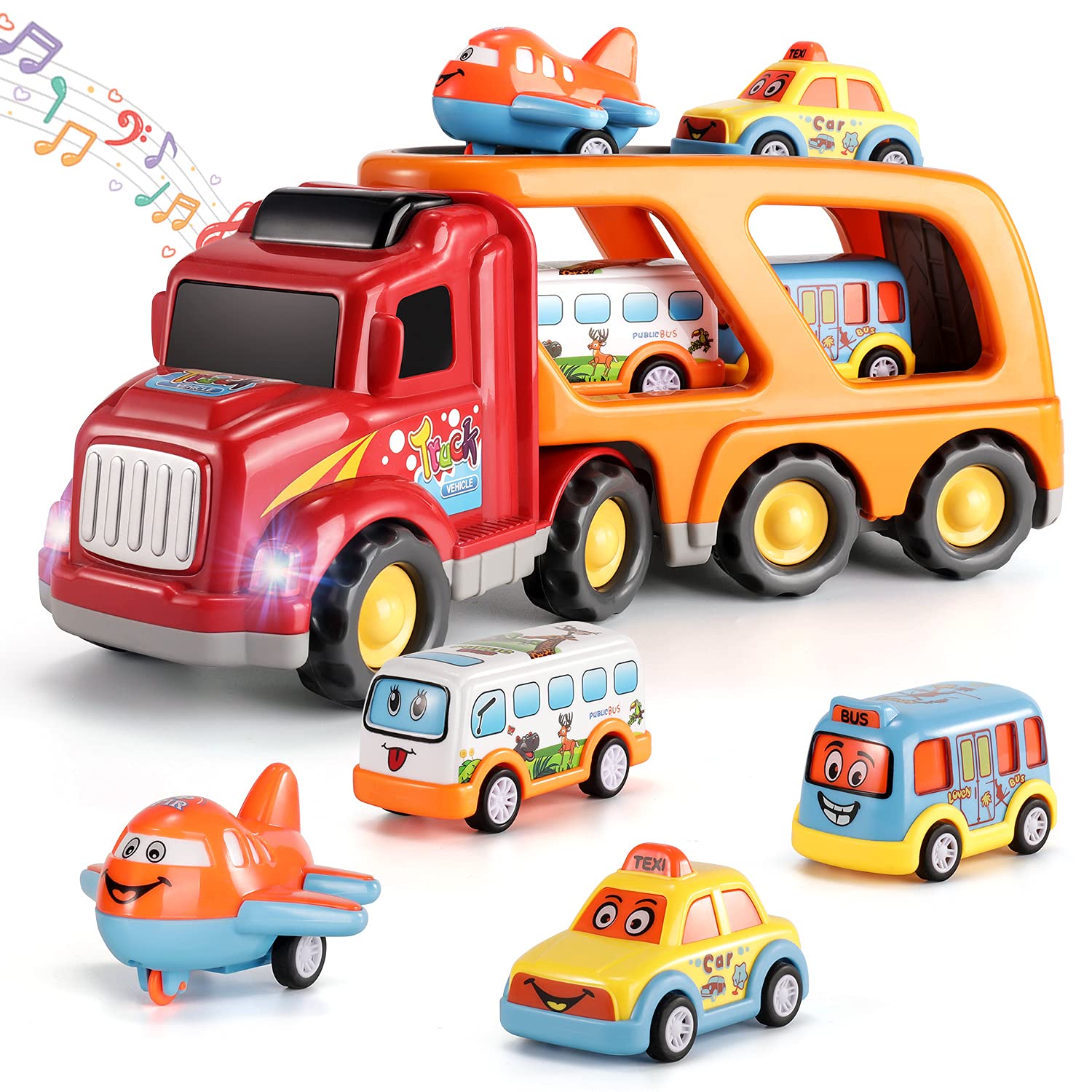 TEMI Carrier Truck Transport Car Play Vehicles Toys - 5 in 1 Toys for 3 4 5 6 7 Year Old Boys, Kids Toys Car for Girls Boys Toddlers Friction Power Set, Push and Go Play Vehicles Toys