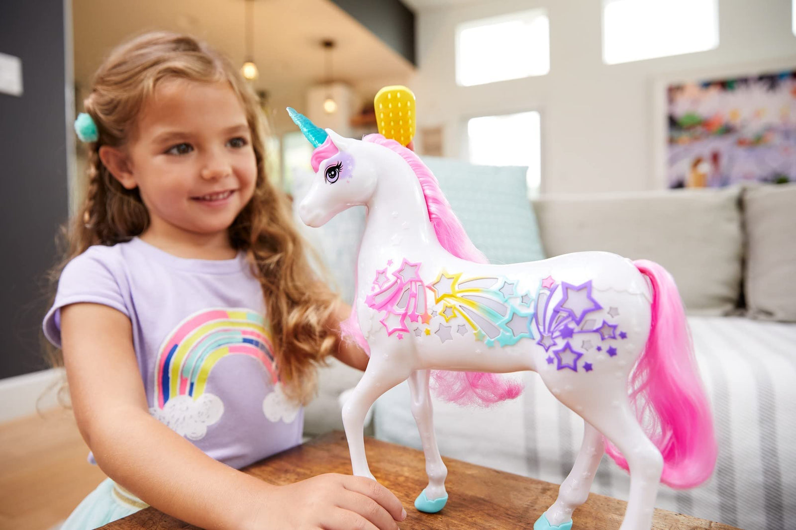 Barbie Dreamtopia Brush 'n Sparkle Unicorn with Lights and Sounds, White with Pink Mane and Tail, Gift for 3 to 7 Year Olds [Amazon Exclusive]