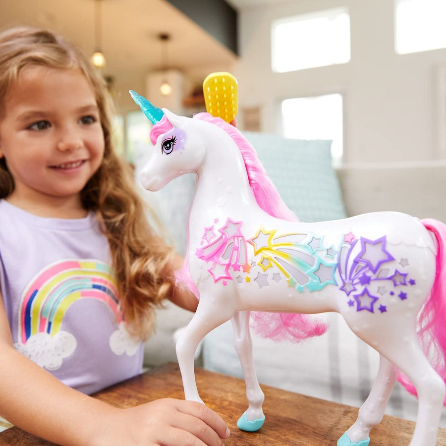 Barbie Dreamtopia Brush 'n Sparkle Unicorn with Lights and Sounds, White with Pink Mane and Tail, Gift for 3 to 7 Year Olds [Amazon Exclusive]