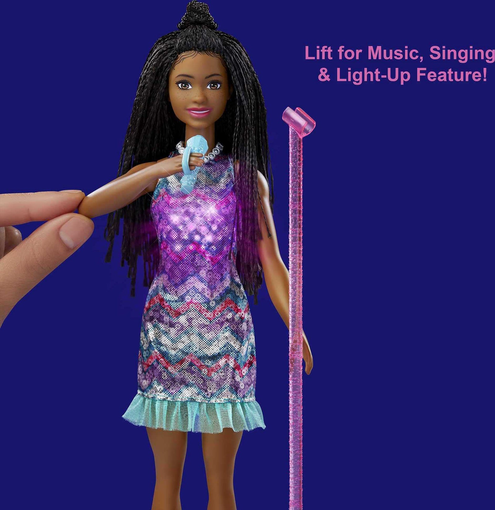 Barbie: Big City, Big Dreams Singing Brooklyn” Roberts Doll (11.5-in Brunette with Braids) with Music, Light-Up Feature, Microphone & Accessories, Gift for 3 to 7 Year Olds