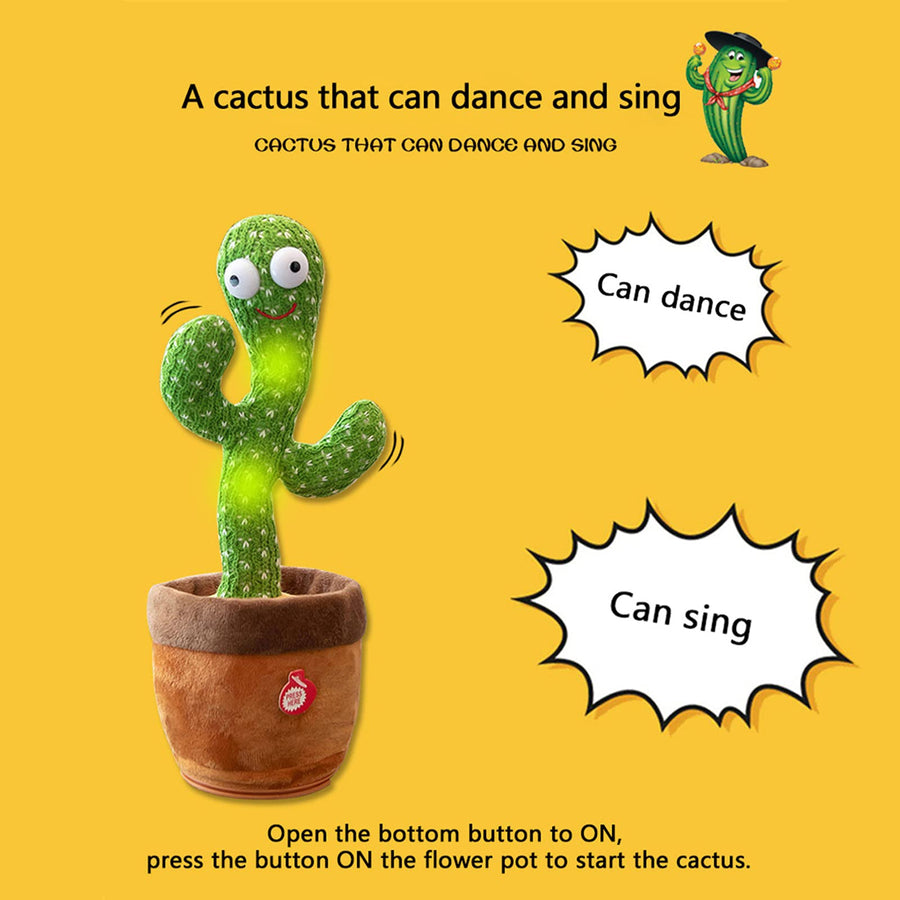 WISMAT Dancing Cactus Toy - 120 Songs Singing, Talking, Record & Repeating What You say Electric Cactus, Wiggle Mimicking Parrot Sunny Cactus Plush Toy, LED Light for Home Decor & Babies Interaction