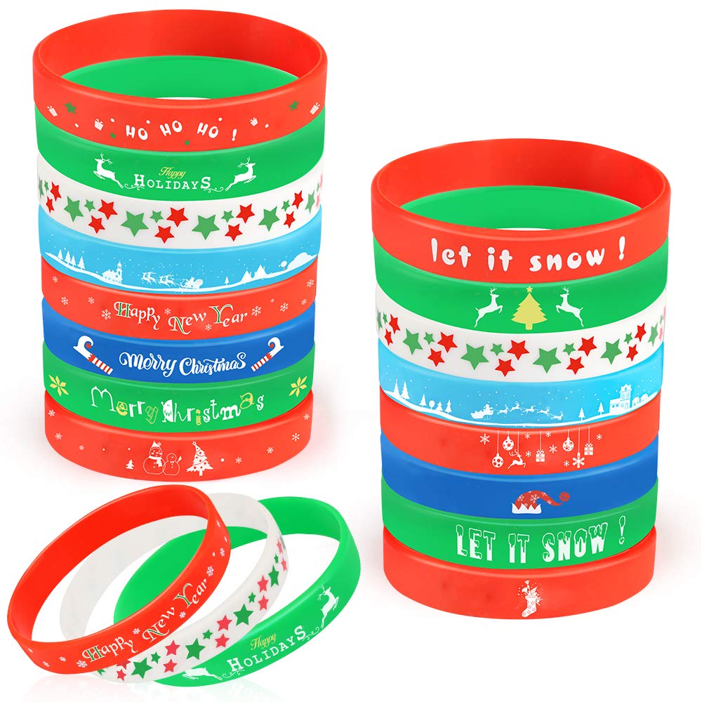 Coogam 40PCS Christmas Silicone Bracelets, Xmas Rubber Wristbands Accessories Gift for Kids Adults Stocking Stuffers, Holiday Decoration Wrist Band Party Supplies Favors