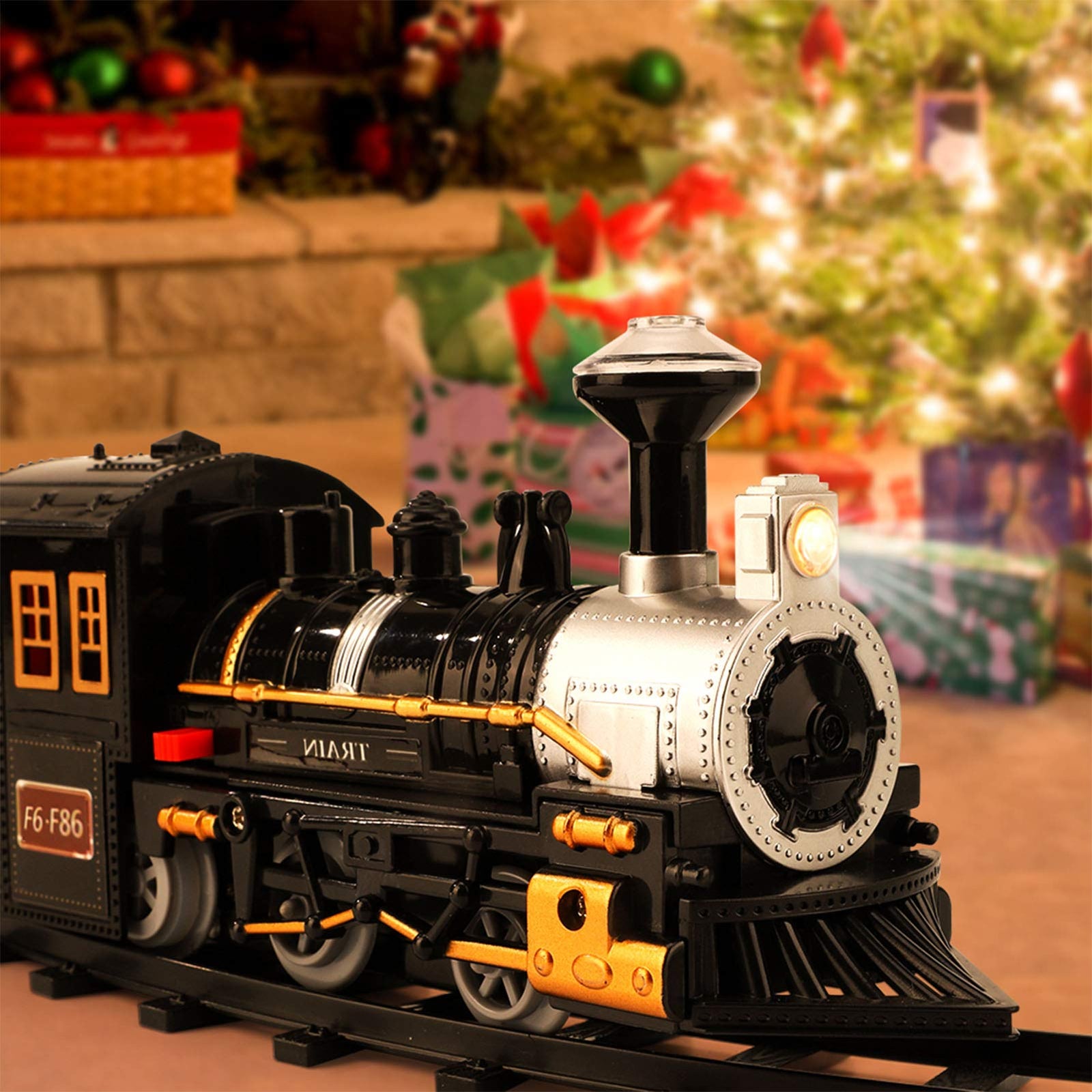 Lucky Doug Electric Train Set for Kids, Battery-Powered Christmas Train Set with Sounds Include 4 Cars and 10 Tracks, Classic Toy Train Set Gifts for 3 4 5 6 Years Old Boys Girls