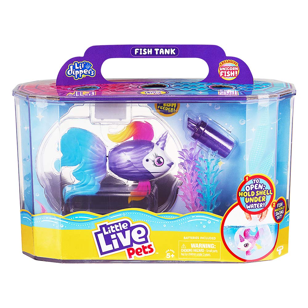 Little Live Pets - Lil' Dippers Fish Tank: Splasherina| Interactive Toy Fish & Tank , Magically Comes Alive in Water, Feed and Swims Like A Real Fish
