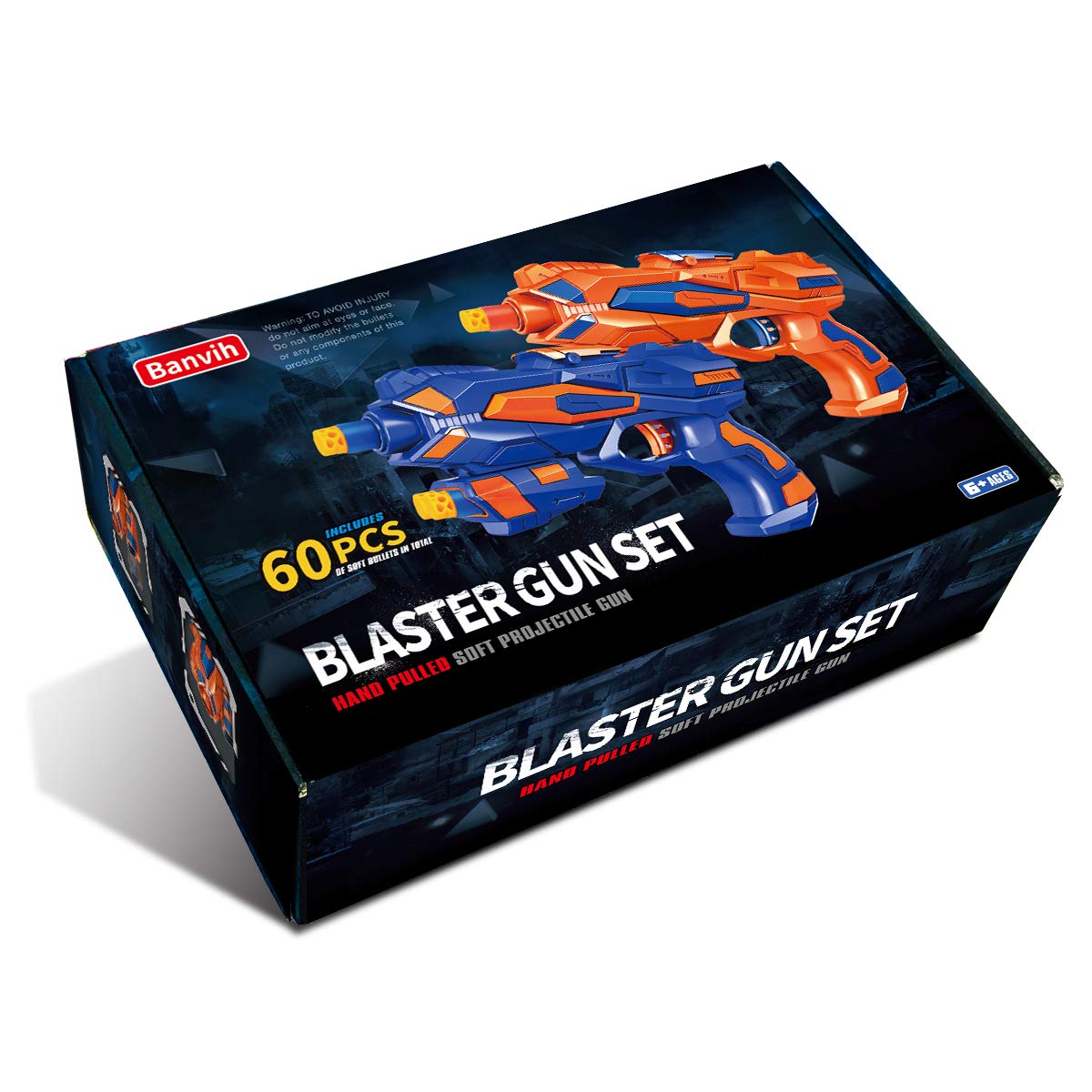 2 Pack Blaster Guns Boys Toy-with 60 Soft Foam Darts Bullets& 2 Wrist Bands for Nerf-Hand Gun Toys Gifts Party Supplies for 5,6,7,8,9 Years Kids