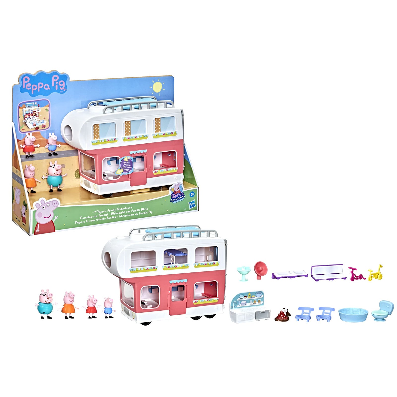 Peppa Pig Peppa’s Adventures Peppa’s Family Motorhome Preschool Toy, Vehicle to RV Playset, Plays Sounds and Music, Ages 3 and up