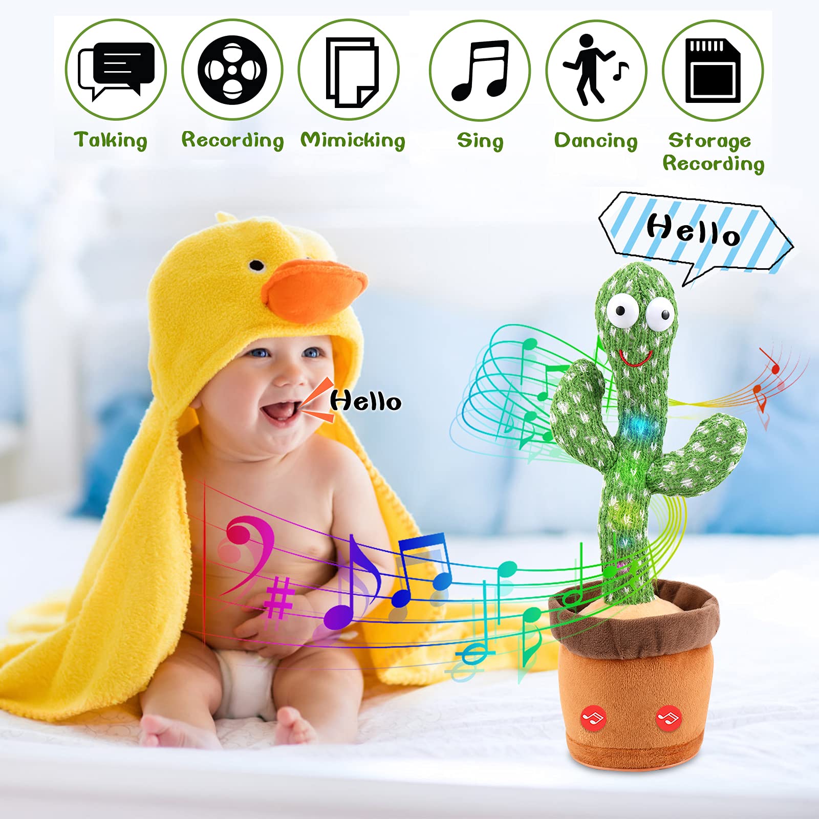 Emoin Tiktok Dancing Cactus Repeat, Talking Dancing Cactus Toy, Repeat+Recording+Dance+Sing, Wriggle Dancing Cactus Repeat What You Say and Sing Electronic Cactus Toy Decor for Kids Adult - 120 Songs