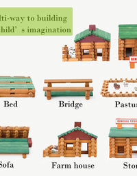 Wondertoys 170 Pieces Wood Logs Set Ages 3+, Classic Building Log Toys for Boy, Creative Construction Engineering Educational Gifts
