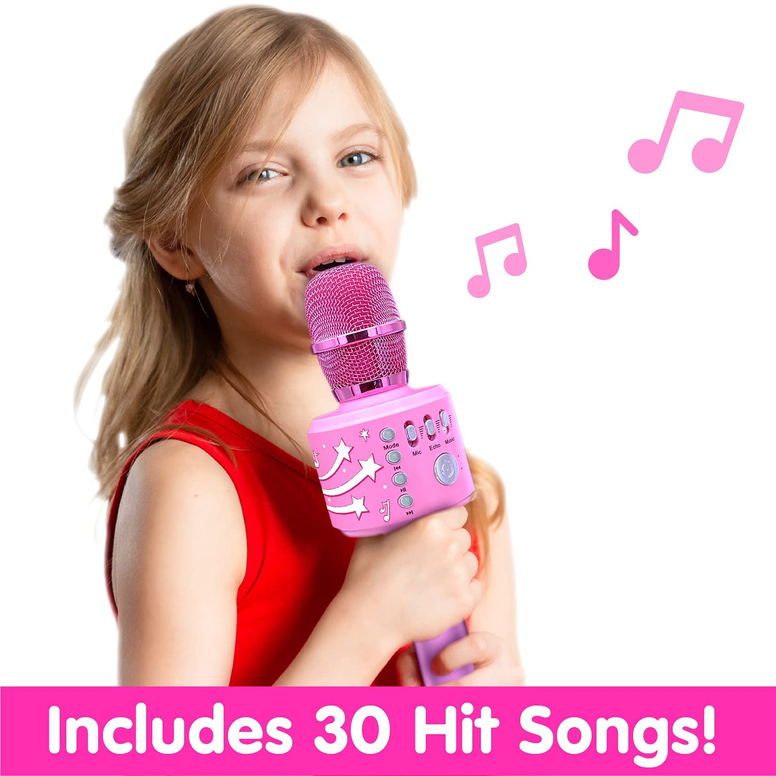 Move2Play Bluetooth & 30 Famous Songs Kids Karaoke Microphone, Gift for Girls Age 4 5 6 7 8 Years Olds