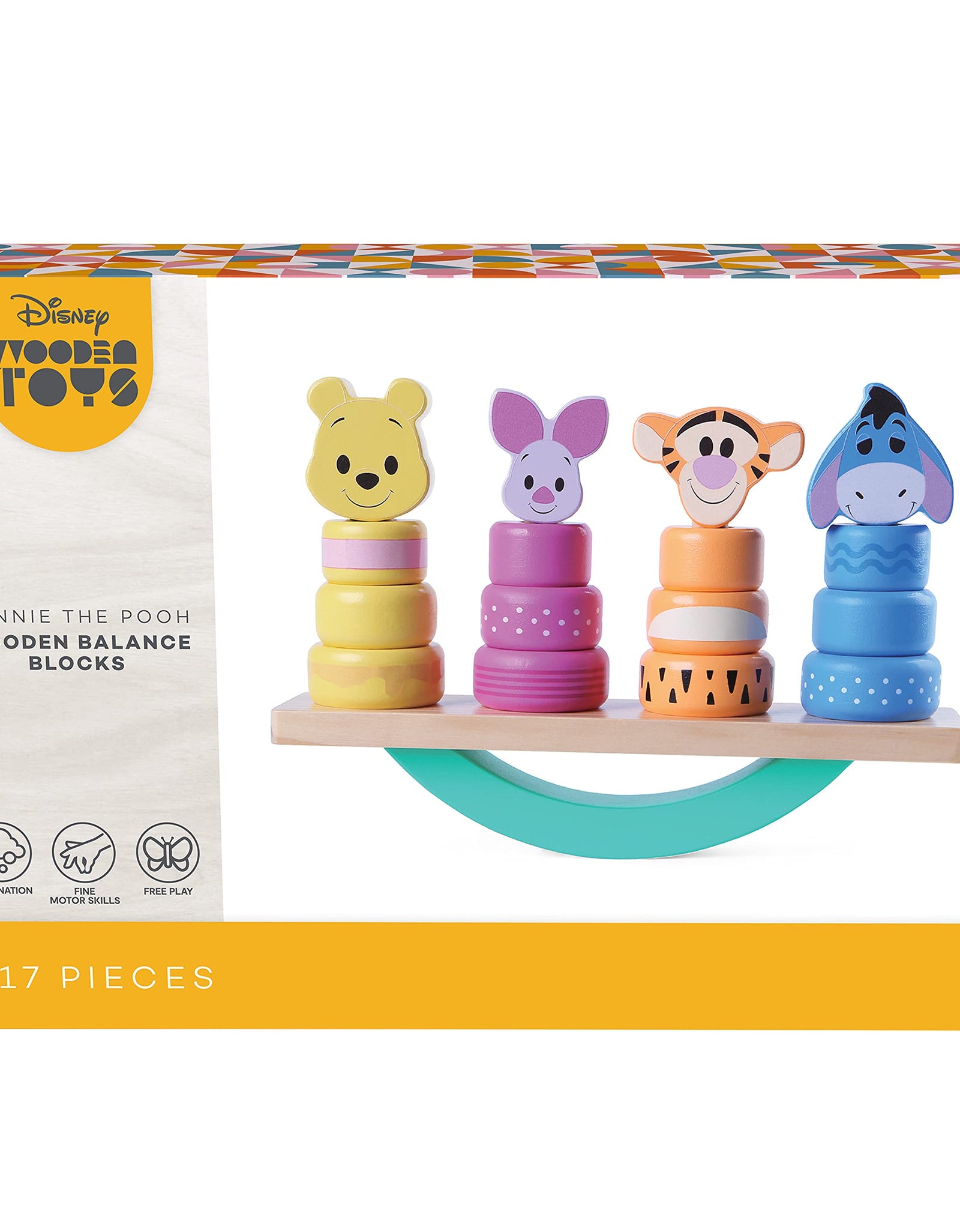 Disney Wooden Toys Winnie the Pooh Balance Blocks, 17-Piece Set Features Winnie the Pooh, Piglet, Tigger, and Eeyore, Amazon Exclusive, by Just Play