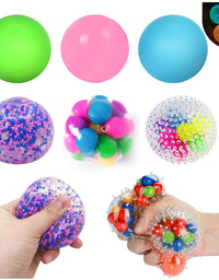 Stress Balls Fidget Toys - 6 Pack Sticky Glowing Balls Sensory Stress Relief Fidget Balls for Kids/Adults to Relax, Anxiety Relief, Decompress, Focus, Squeeze Toys for Autism Birthday/Party Favor
