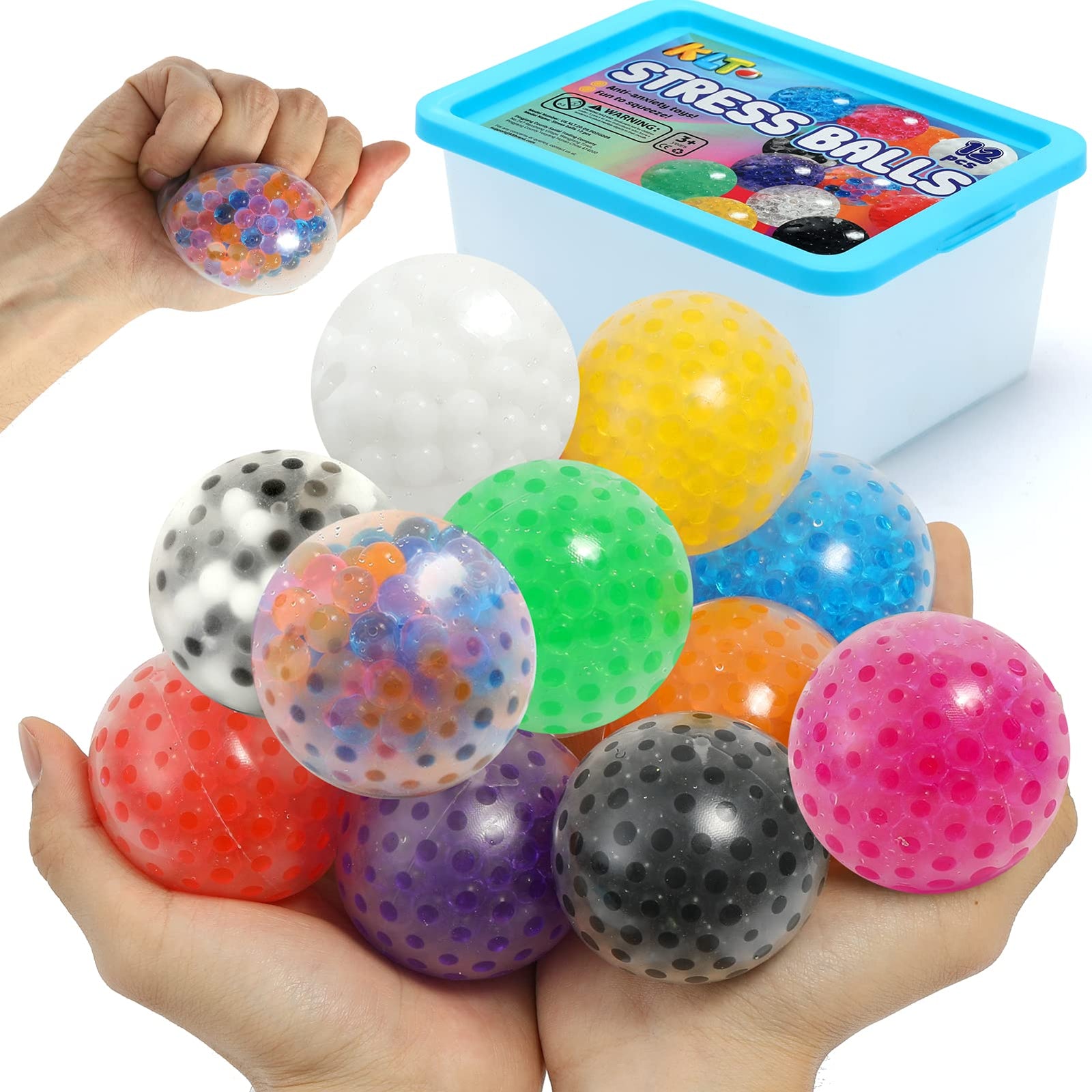 KLT Sensory Stress Ball Set, 12 Pack Stress Relief Fidget Balls for Kids/Adults, Stocking Stuffers, Squishy Balls Fidget Toy, Hand Exercise, Anxiety Relief, Squeeze Toys for Autism (Stress Balls)