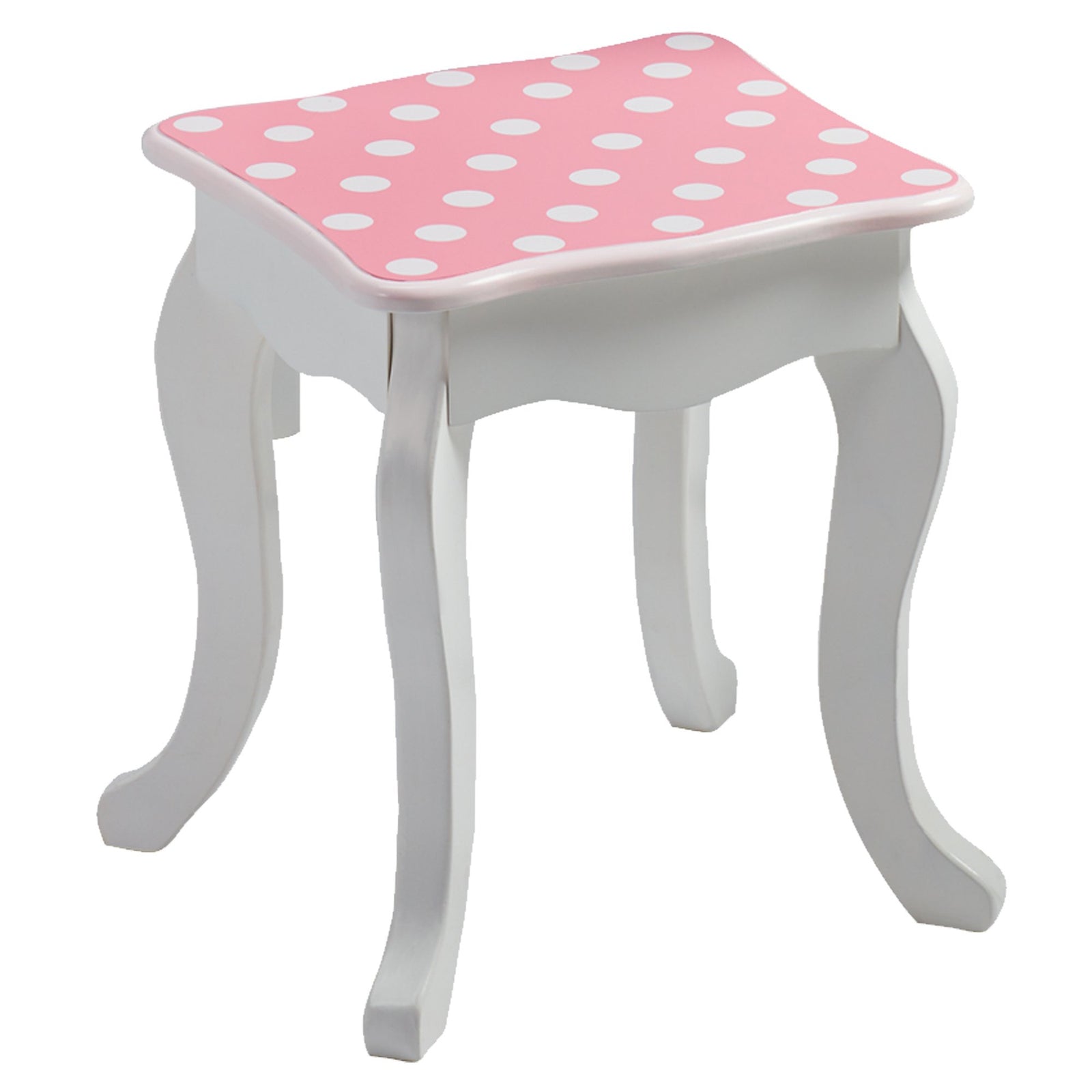 Teamson Kids Gisele Polka Dot Wooden Vanity Set with Tri-Fold Mirror and Chair Table & Stool Set, Pink/White