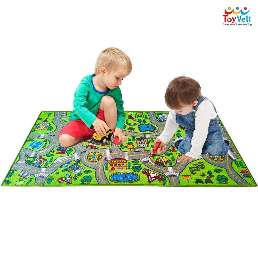 Toyvelt Kids Carpet Playmat Car Rug – City Life Educational Road Traffic Carpet Multi Color Play Mat - Large 60” X 32” Best Kids Rugs for Playroom & Kid Bedroom – for Ages 3 - 12 Years Old