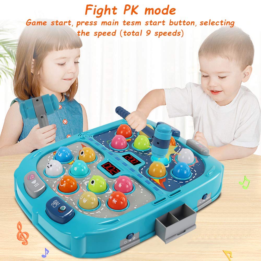 Whack A Mole Game, Toys for 3 4 5 6 Year Old Boys, 16X12 Inch Large Size, PK Mode for Two Kids, Pounding Toy with Sound and Light, Interactive Educational Toys, Early Developmental Toys for Kids