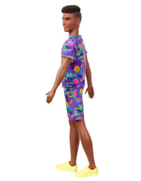 Barbie Ken Fashionistas Doll #162 with Rooted Brunette Hair Wearing Graphic Purple Top, Shorts & Yellow Shoes, Toy for Kids 3 to 8 Years Old
