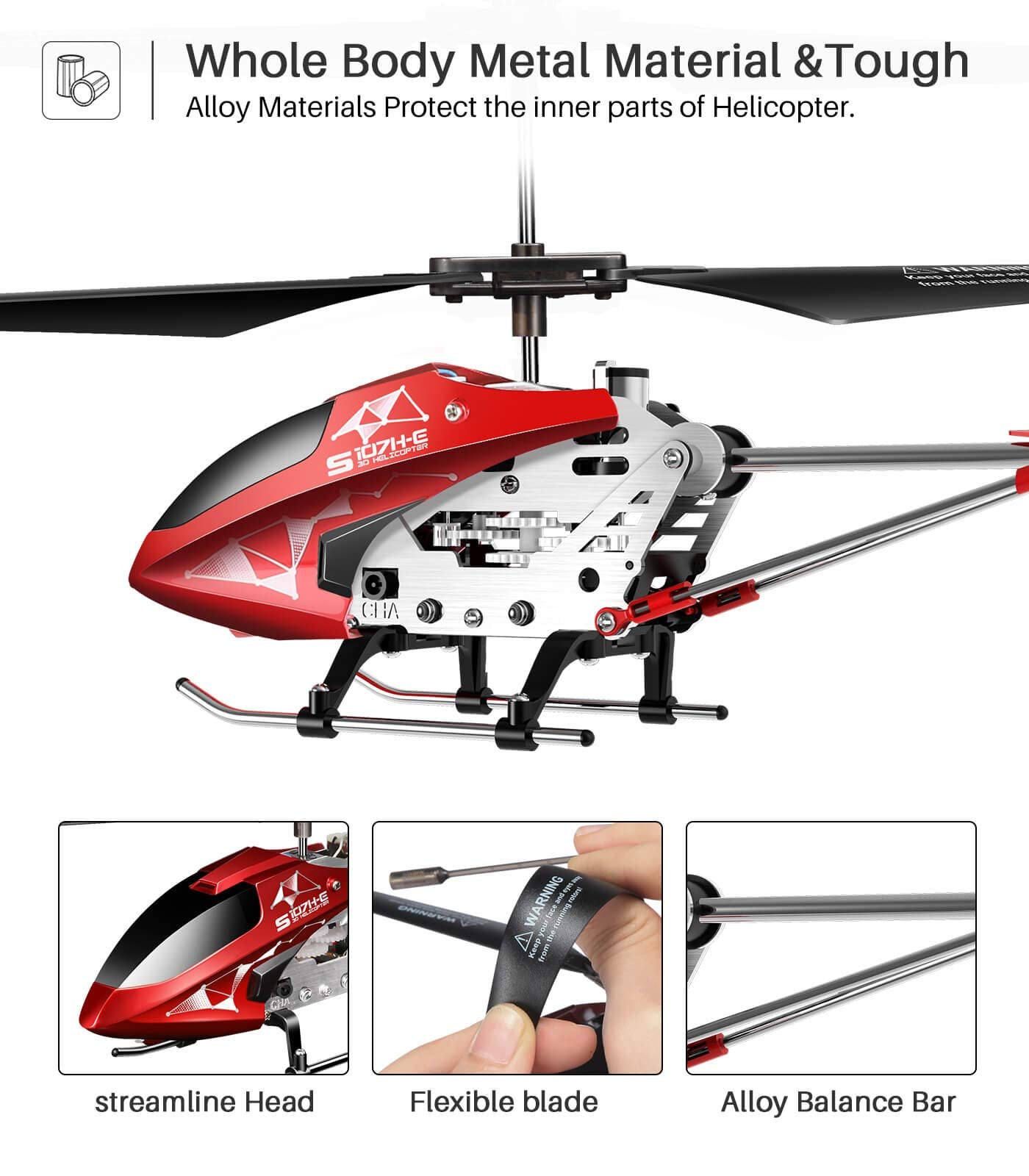 Remote Control Helicopter, S107H-E Aircraft with Altitude Hold, One Key take Off/Landing, 3.5 Channel, Gyro Stabilizer and High &Low Speed, LED Light for Indoor to Fly for Kids and Beginners(Red)