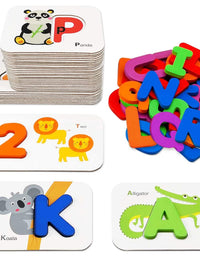 Number and Alphabet Flash Cards for Toddlers 3-5 Years, ABC Montessori Educational Toys Gifts for 3 4 5 year old Preschool Learning Activities Wooden Letters and Numbers Animal Puzzle Flashcards Set
