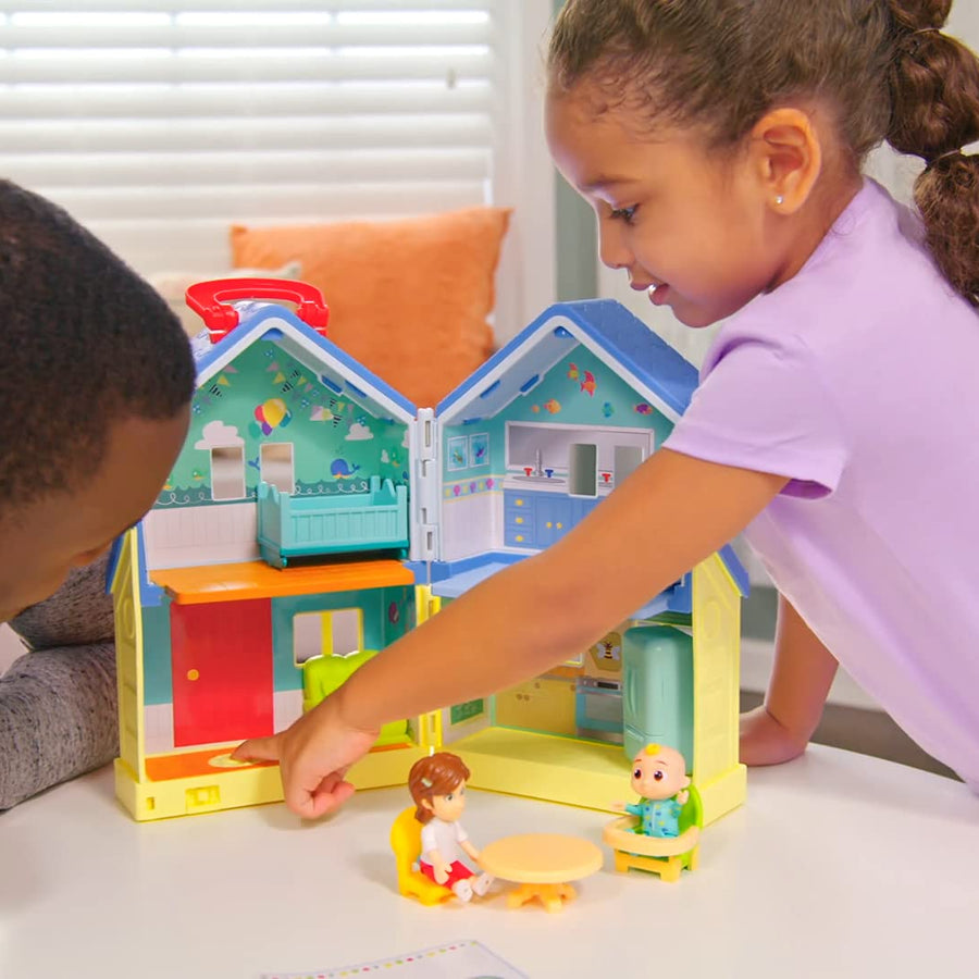 CoComelon Deluxe Family House Playset with Music and Sounds - Includes JJ, Family, Friends, Shark Potty, Crib, Sofa, Chair, High Chair, Dining Room Table, Fridge, Activity Sheet - Amazon Exclusive