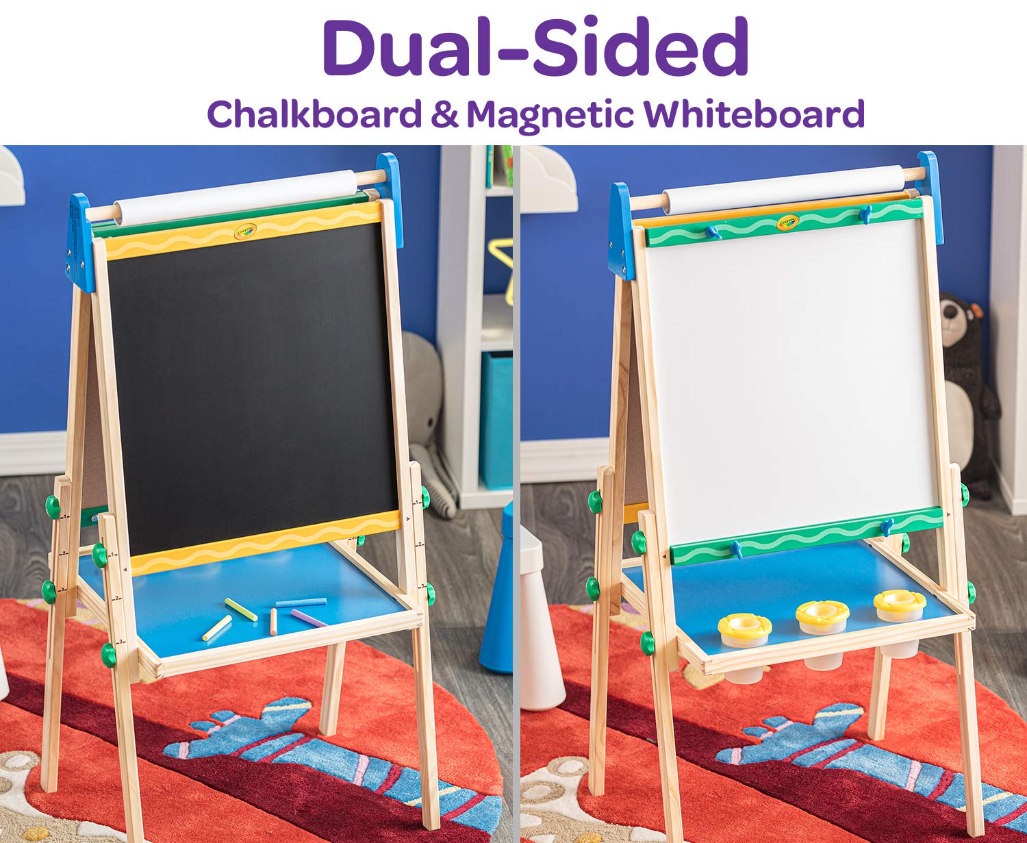 Crayola Kids Wooden Easel, Dry Erase Board & Chalkboard, Amazon Exclusive, Kids Toys, Gift, Age 4, 5, 6, 7