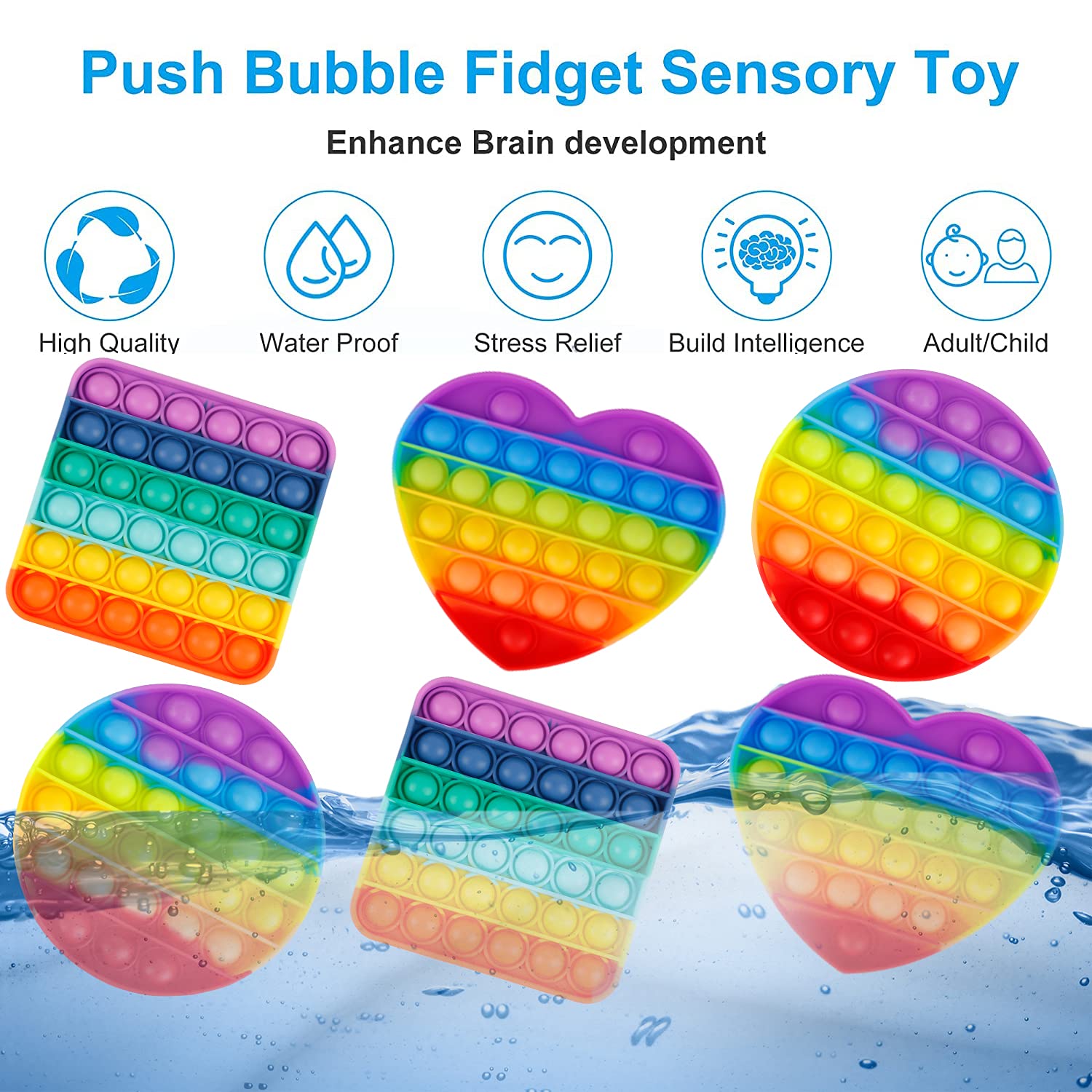 6 Packs Popitsfidgets Toy for Boys，Poppers It Popits Pops Popet Popitsfidgets Press Pop Bubble Sensory Stress Relief Satisfying Game Toy Package Fidgettoy Set Rainbow Mouse Dinosaur Space Robot