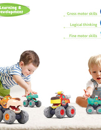 MOONTOY Toy Cars for 1 2 3 Year Old Boys, 3 Pack Friction Powered Cars Pull Back Toy Cars Set - Bull Truck, Leopard Truck, Crocodile Trucks, Push and Go Toy Cars for Toddler Boys Baby Gift.
