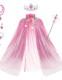 fedio Princess Cape Set 7 Pieces Girls Princess Cloak with Tiara Crown, Wand for Little Girls Dress up
