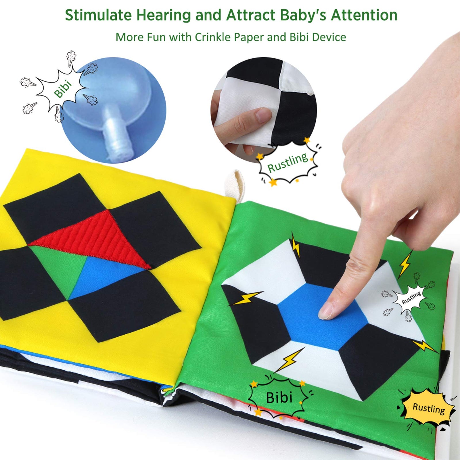 beiens Soft Baby Books, High Contrast Black and White Books Non Toxic Fabric Touch and Feel Crinkle Cloth Books Early Educational Stimulation Toys for Infants Toddlers, Baby Gift Stroller Toys