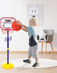Cyfie Indoor Basketball Hoop for Toddlers Kids, 2.26ft - 3.48ft Stand Adjustable Height Basketball Game Toys with Ball and Pump for Outdoor Outside Sports
