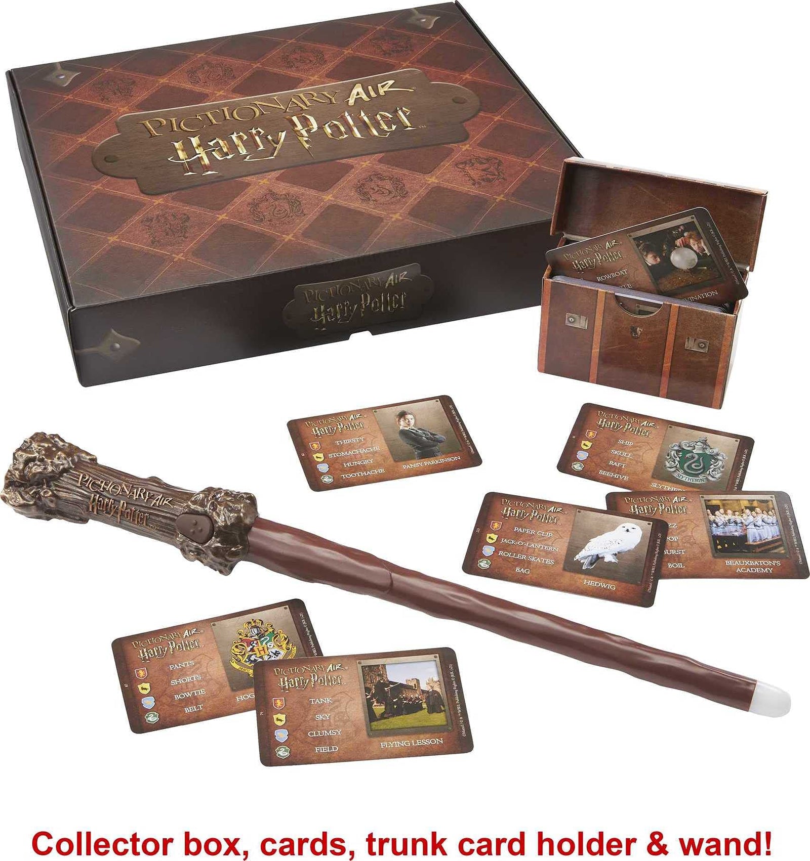 Pictionary Air Harry Potter Family Drawing Game, Wand Pen, 112 Double-Sided Clue Cards with Picture Bonus Clues, Trunk Card Holder, Collector Package. Gift for for 8 Year Olds & Up