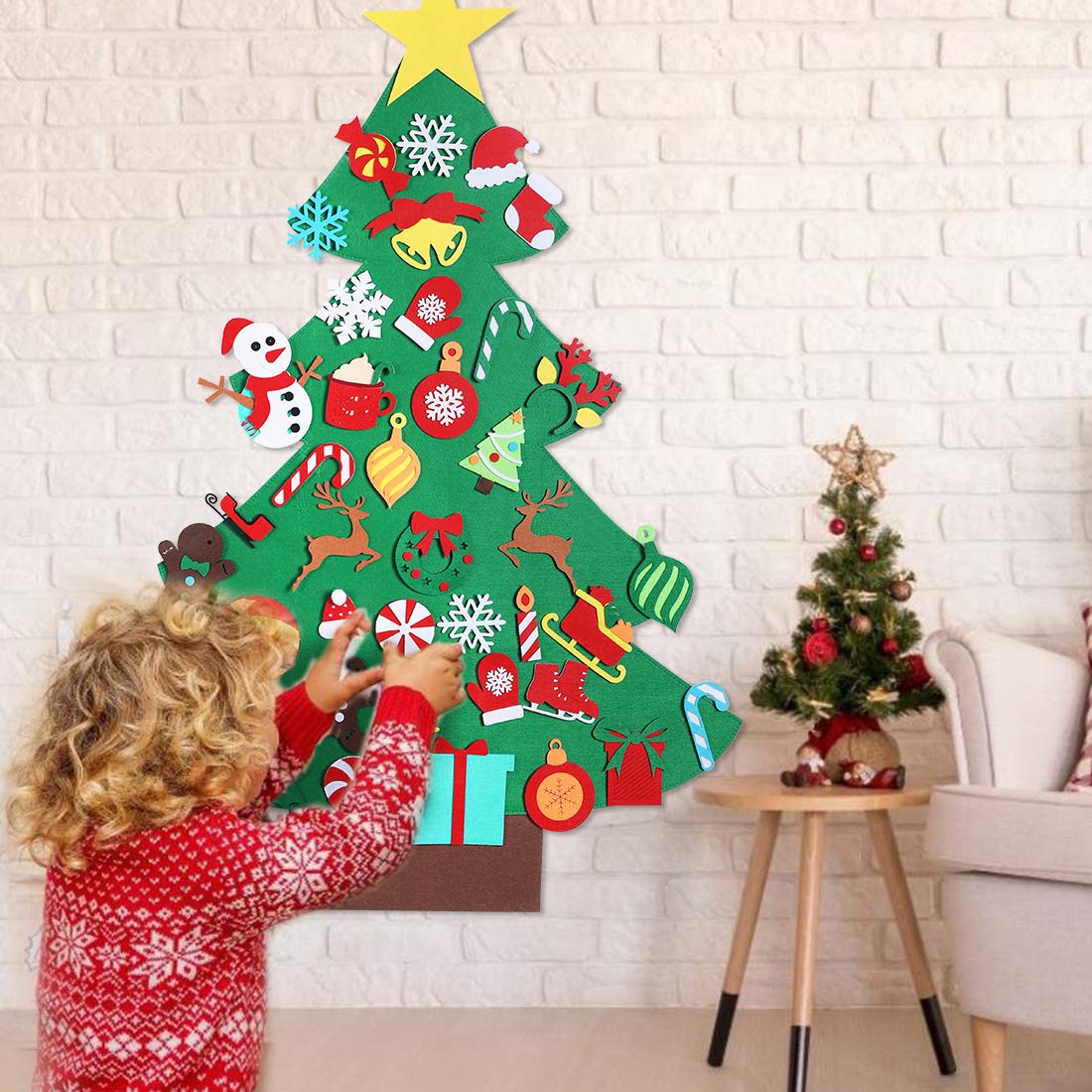 Garma DIY Felt Christmas Tree Set with 41PCS Kids Wall Hanging Detachable Ornaments, Felt Christmas Craft Kits Decorations for Toddler Xmas Gifts New Year Parties Supplies