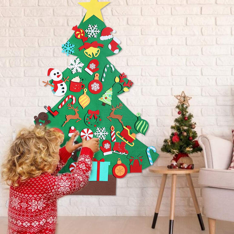 Garma DIY Felt Christmas Tree Set with 41PCS Kids Wall Hanging Detachable Ornaments, Felt Christmas Craft Kits Decorations for Toddler Xmas Gifts New Year Parties Supplies