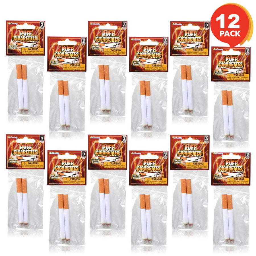 ArtCreativity 3.25 Inch Fake Puff Cigarettes That Blow Smoke - 12 Pack - 24 Faux Cigs with a Realistic Look - Prop for Prank, Halloween Costume, Movie, or Theater Play - Fun Gag Gift, Novelty Toy