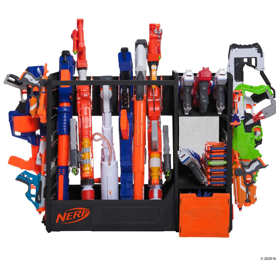 NERF Elite Blaster Rack - Storage for up to Six Blasters, Including Shelving and Drawers Accessories, Orange and Black - Amazon Exclusive