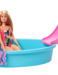 Barbie Doll, 11.5-Inch Blonde, and Pool Playset with Slide and Accessories, Gift for 3 to 7 Year Olds
