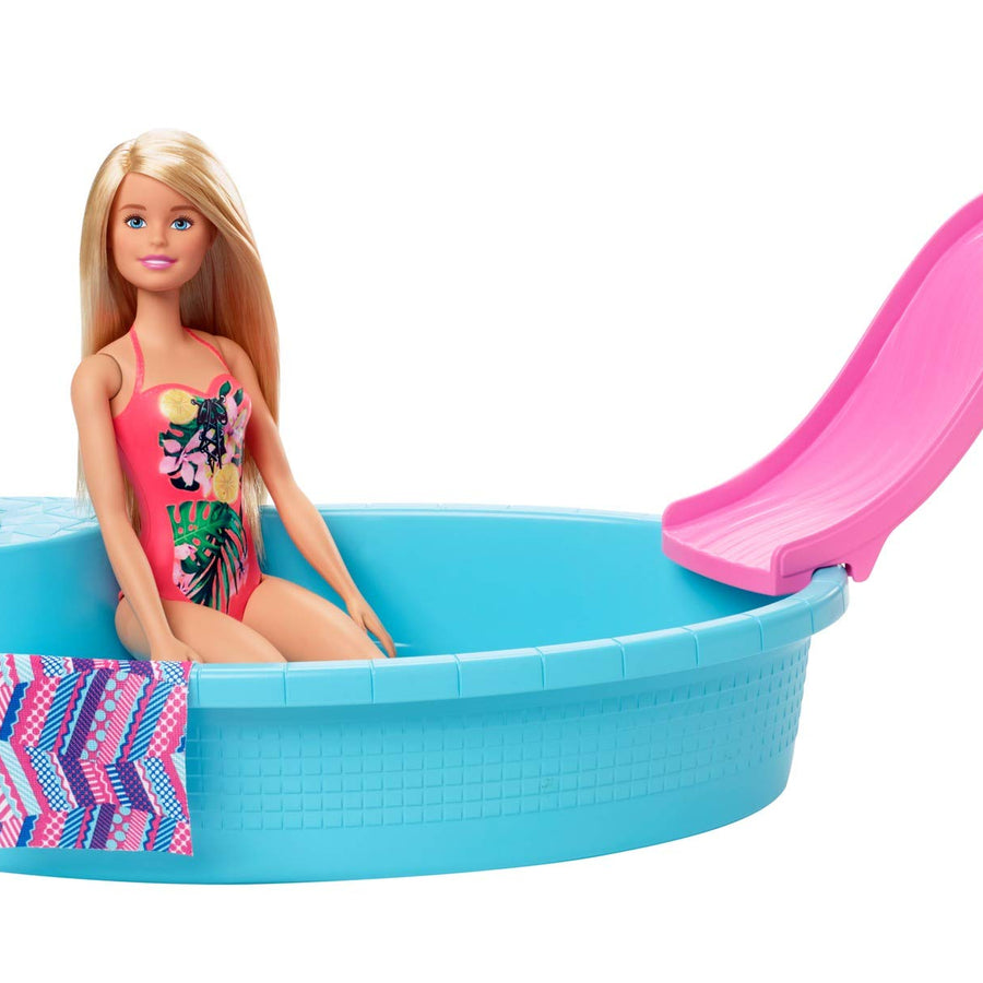 Barbie Doll, 11.5-Inch Blonde, and Pool Playset with Slide and Accessories, Gift for 3 to 7 Year Olds