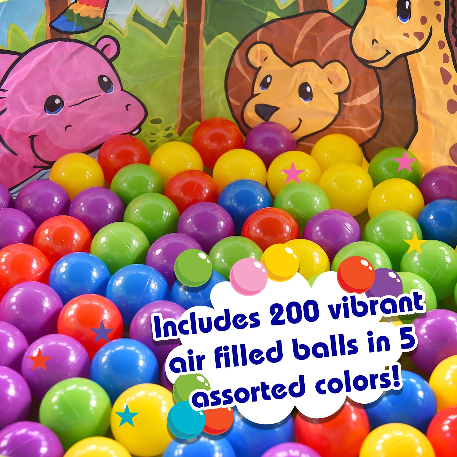 200 Count Colorful Play Balls – Phthalate and BPA Free Non-Toxic Crush Proof Plastic Ball Pack - Balls for Toddler Ball Pit in Reusable Storage Bag with Zipper – Sunny Days Entertainment