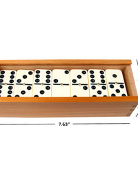 Dominoes Set- 28 Piece Double-Six Ivory Domino Tiles Set, Classic Numbers Table Game with Wooden Carrying/Storage Case by Hey! Play! (2-4 Players) , Brown
