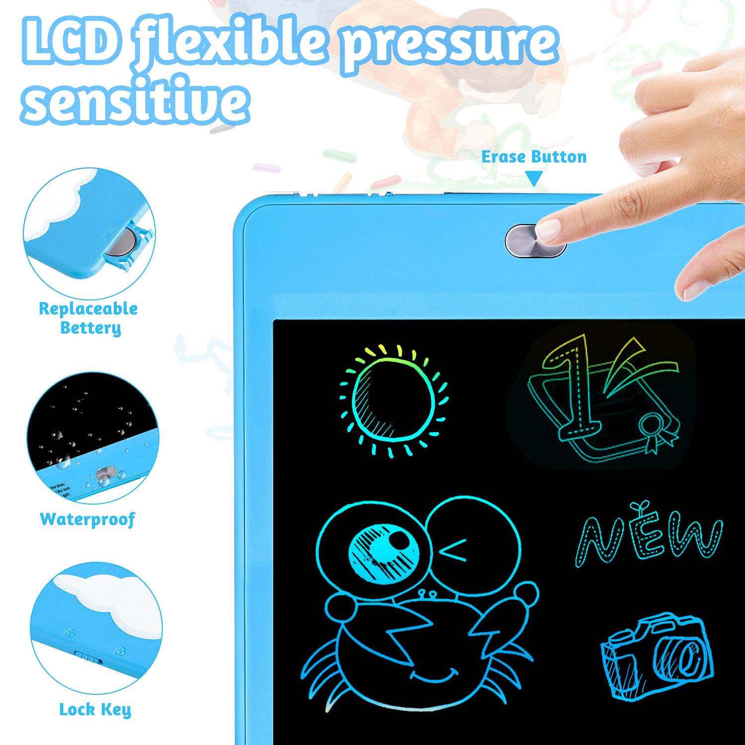 TEKFUN Toddler Toys Age 2-4 Girls Gifts for 3 4 5 6 7 Year Old, LCD Writing Tablet Drawing Board 8.5" Colorful Drawing Pad for Kids Doodle Board, Educational School Birthday Toys for 3-8 Little Girls