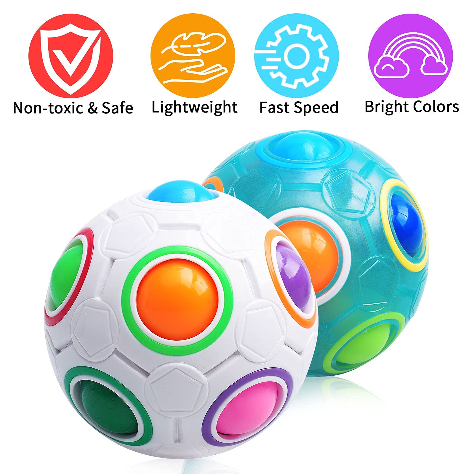 DPTOYZ Rainbow Puzzle Ball Fidget Toy Color-Matching Puzzle Game Fidget Balls Stress Reliever Magic Cube Toys Brain Teaser for Children/Teens/Adults - 2 Pack
