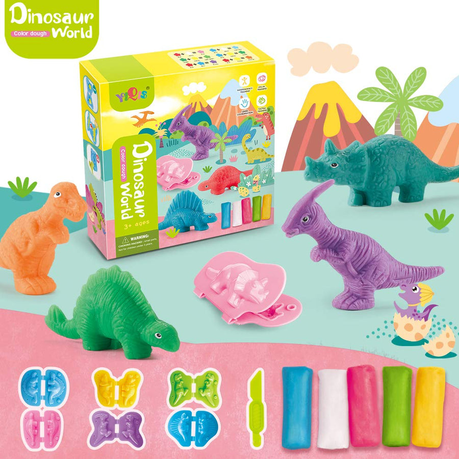JHong Color Dough Toys Dinosaur World Dough Set Creations Tools for Kid with Animals