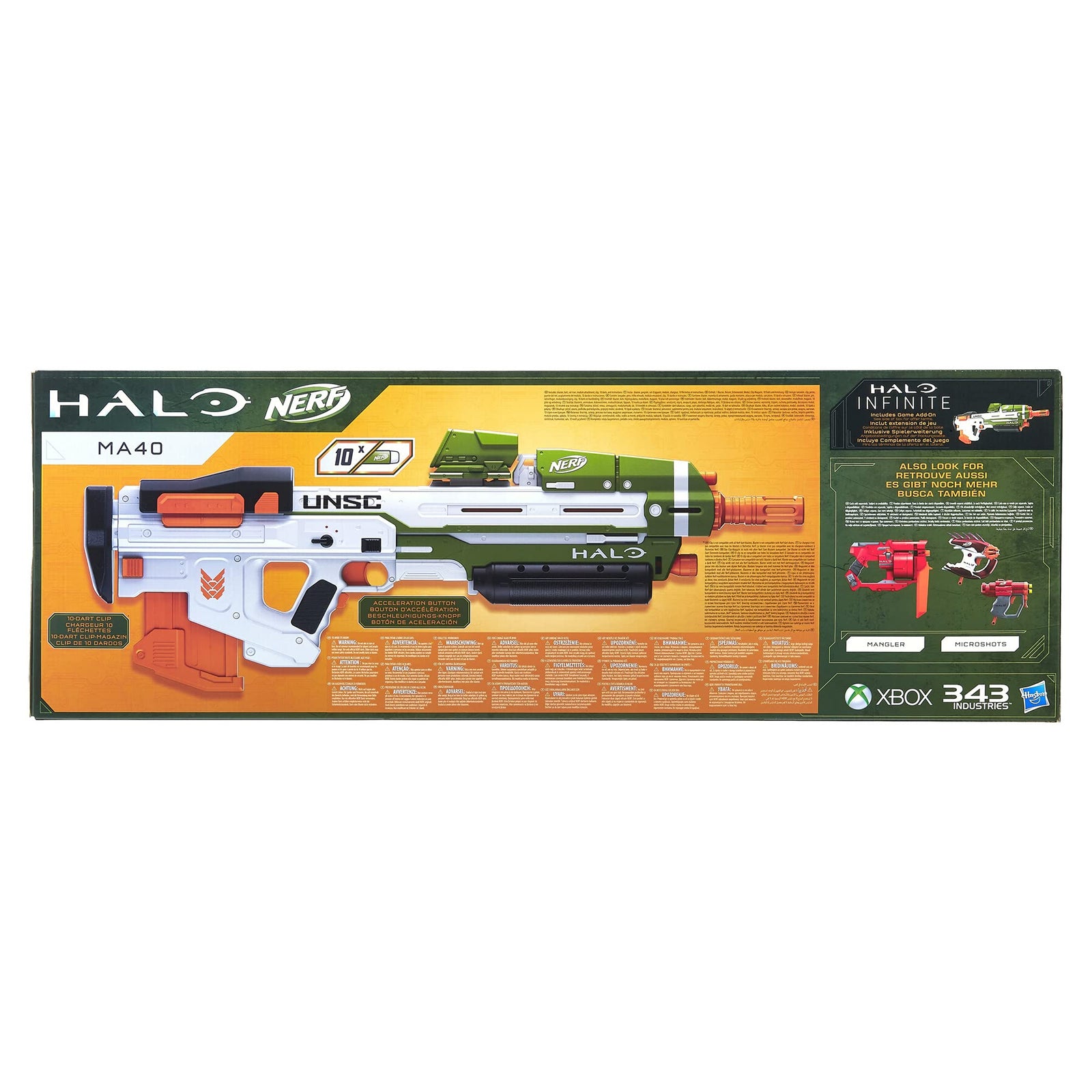 NERF Halo MA40 Motorized Dart Blaster -- Includes Removable 10-Dart Clip, 10 Official Elite Darts, and Attachable Rail Riser , White