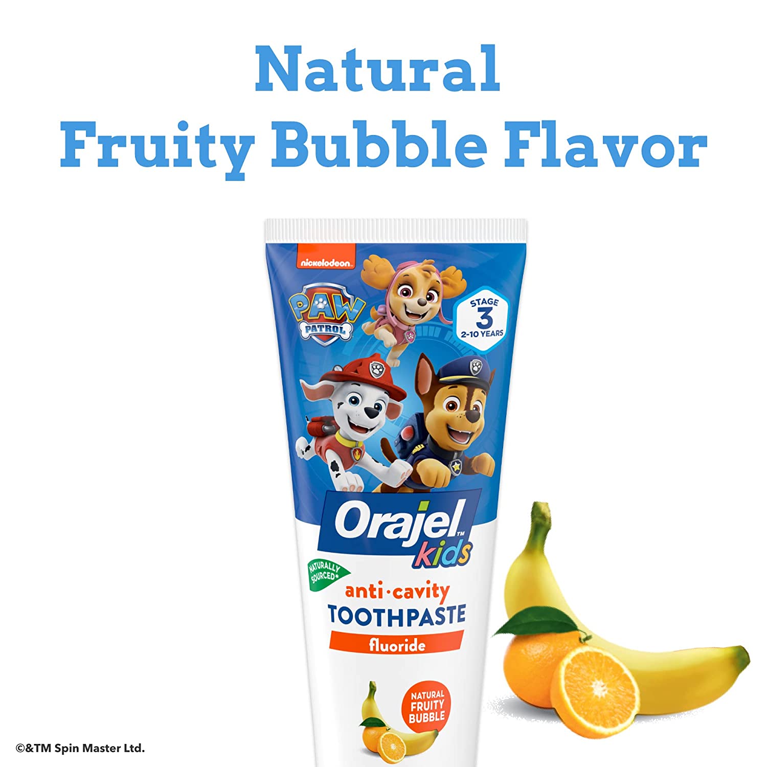 Orajel Kids Paw Patrol Anti-Cavity Fluoride Toothpaste, Natural Fruity Bubble Flavor, 4.2oz Tube