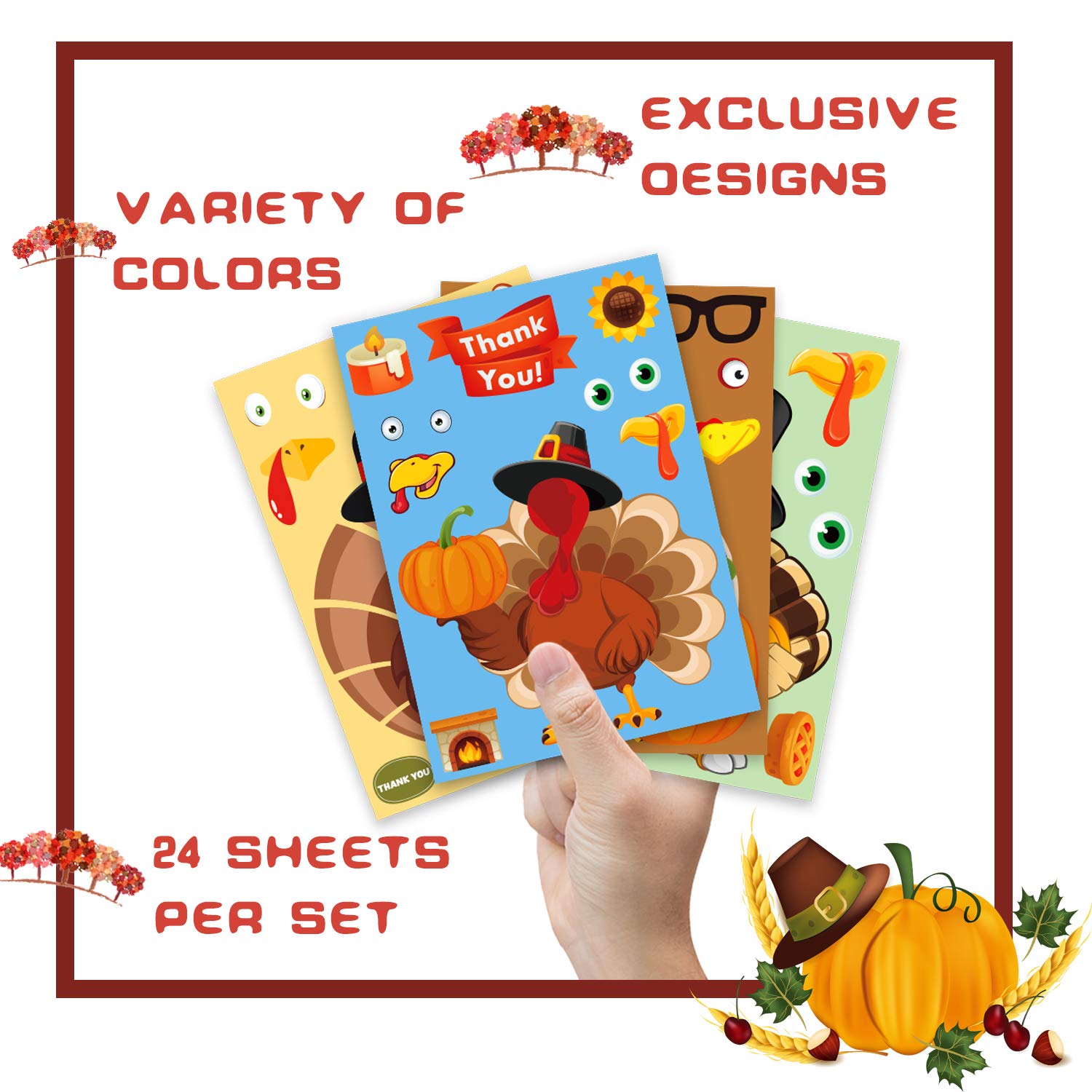 Funnlot Thanksgiving Party Games for Kids,24PCS Thanksgiving Activities for Toddlers Make A Turkey Stickers Thanksgiving Games Supplies Decorations Turkey Stickers